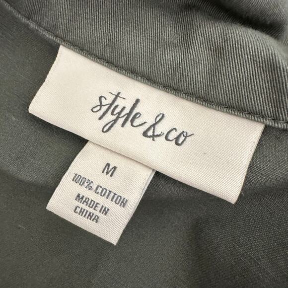 Style & Co. Hooded Utility Jacket WMNS M Green Long Sleeve Zip Up Button Pockets - Picture 10 of 10